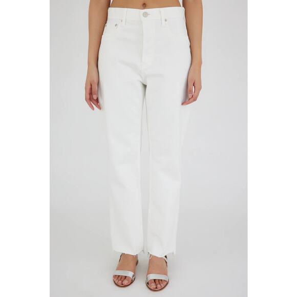 MOUSSY VINTAGE Amherst White Wide Straight Jeans Sz 32 Raw Hem - Picture 1 of 9